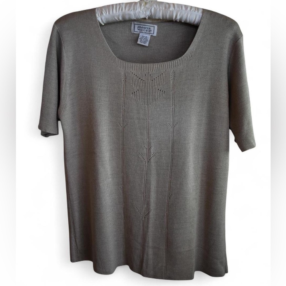 Jennifer Moore Taupe Knit Top Silk Rayon